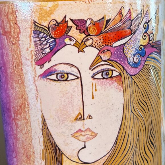 Laurel Burch Mug w/ Art of Lady w/ Bird Crown & Soulful Proverb ~ Metallic Gold - Picture 4 of 13
